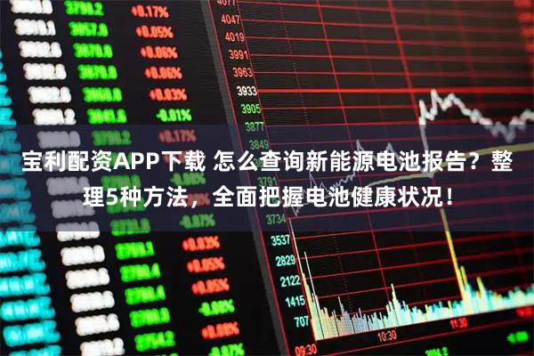 宝利配资APP下载 怎么查询新能源电池报告？整理5种方法，全面把握电池健康状况！