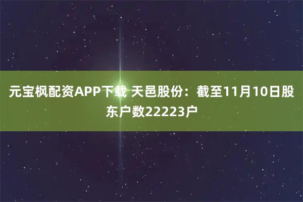 元宝枫配资APP下载 天邑股份：截至11月10日股东户数22223户