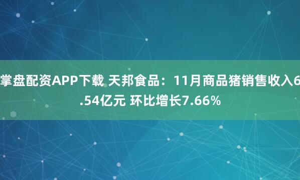 掌盘配资APP下载 天邦食品：11月商品猪销售收入6.54亿元 环比增长7.66%